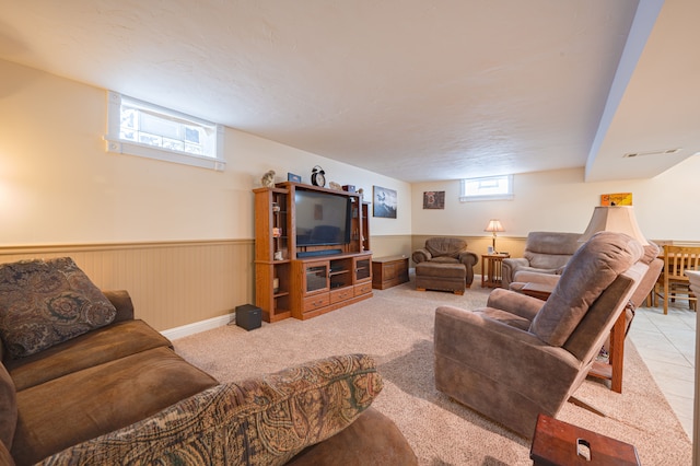 living room with light carpet