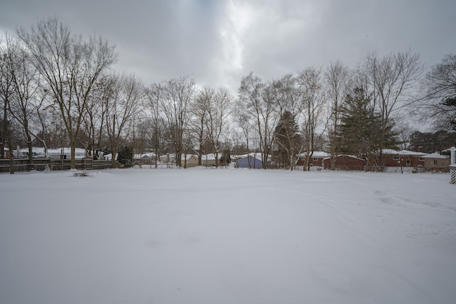 view of yard layered in snow