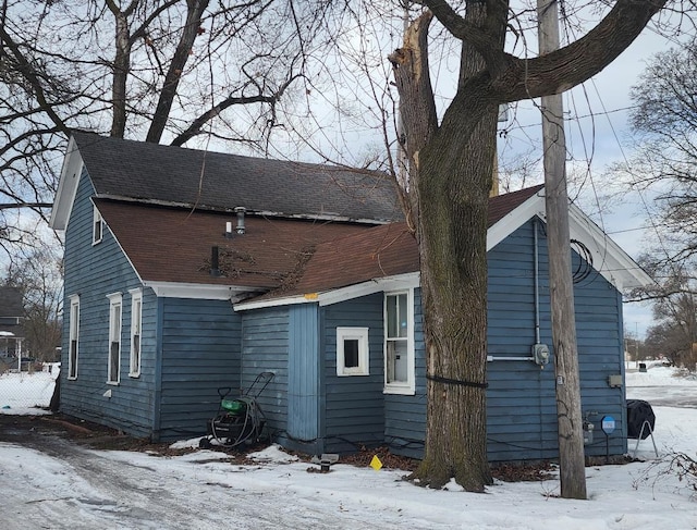 view of snow covered exterior