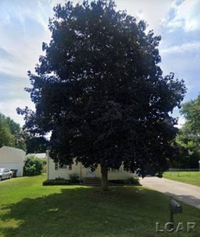 view of property hidden behind natural elements with a front yard