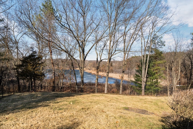 view of yard featuring fence and a view of trees