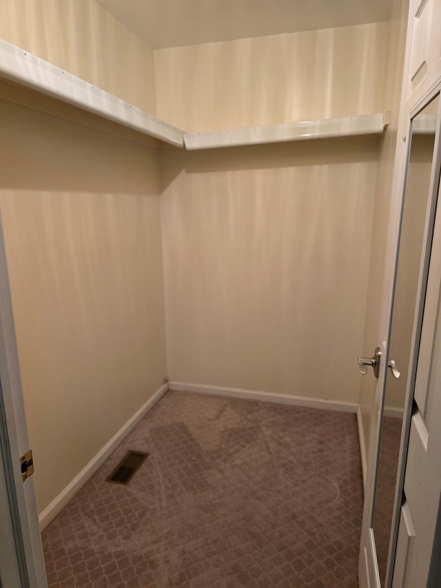 spacious closet with dark colored carpet