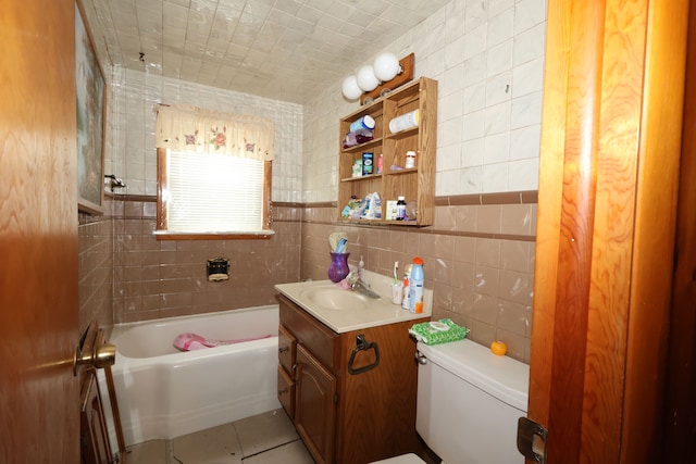 1022 Lorene Ave, Mount Morris, MI 48458 - bathroom featuring toilet, a washtub, tile walls, tile patterned floors, and vanity