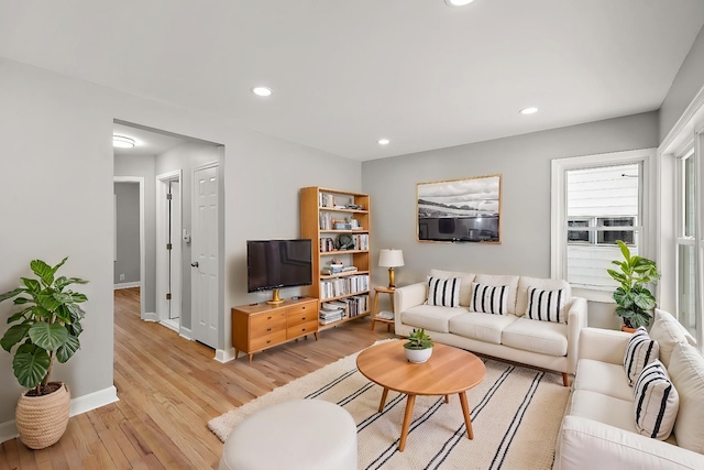 living room featuring light wood-type flooring