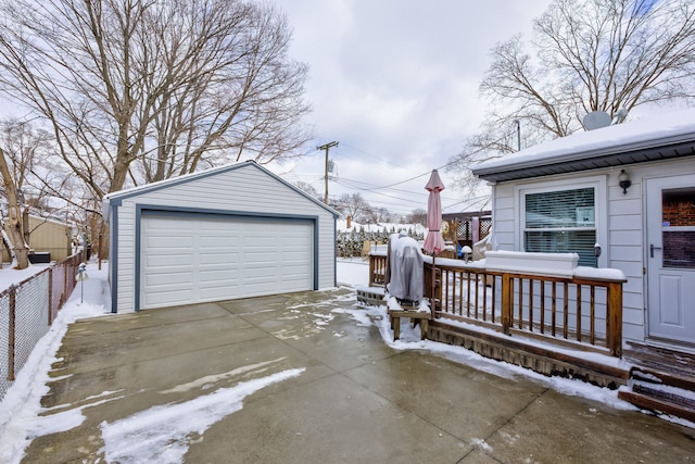 view of snow covered garage