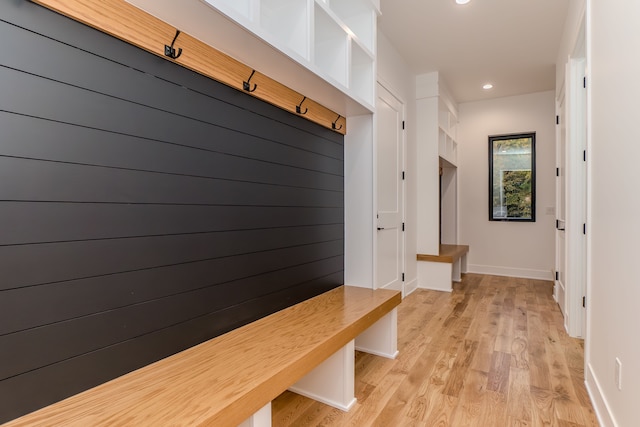 mudroom featuring light hardwood / wood-style flooring