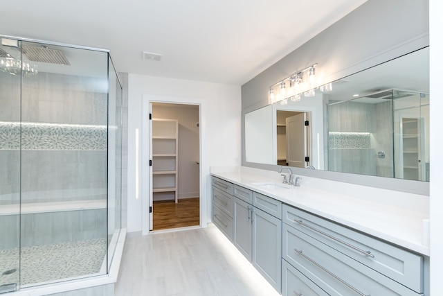 bathroom featuring vanity and walk in shower