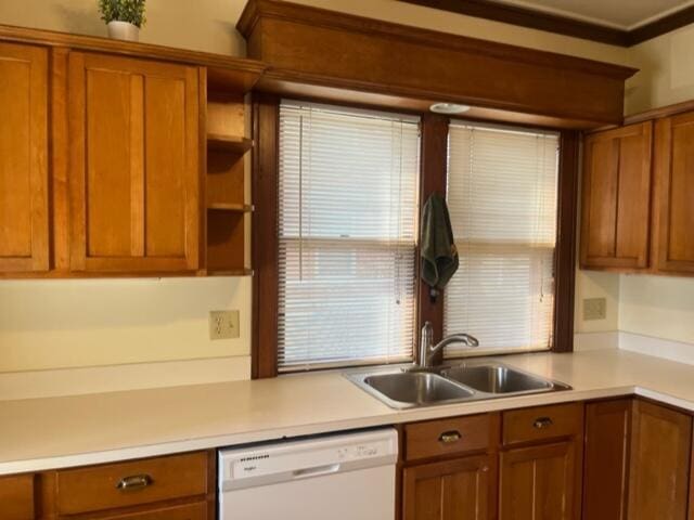 kitchen with white dishwasher and sink