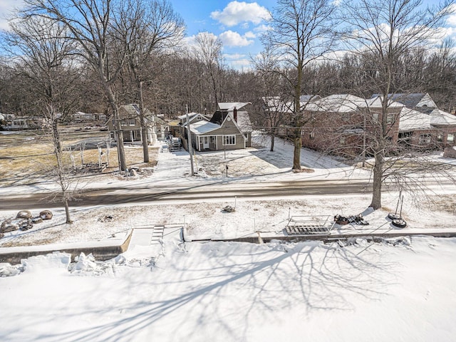 view of yard layered in snow