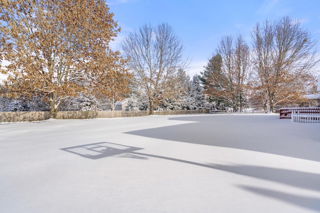 view of yard layered in snow