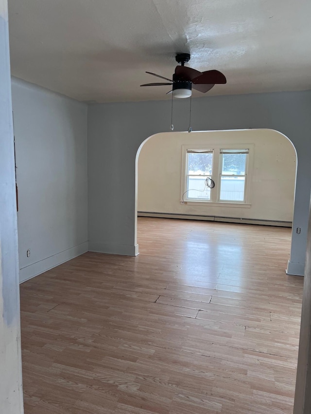 empty room featuring light hardwood / wood-style flooring and ceiling fan