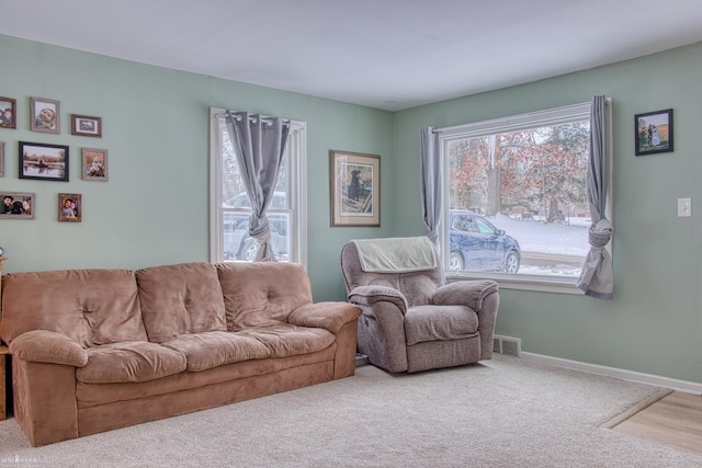 living room with light carpet