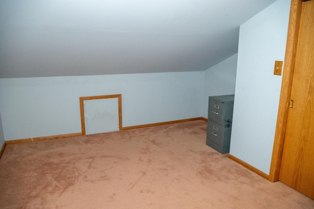 additional living space with lofted ceiling and light colored carpet