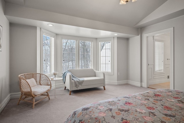 6705 College Park, Clarkston, MI 48346 - bedroom featuring baseboards, light carpet, and lofted ceiling
