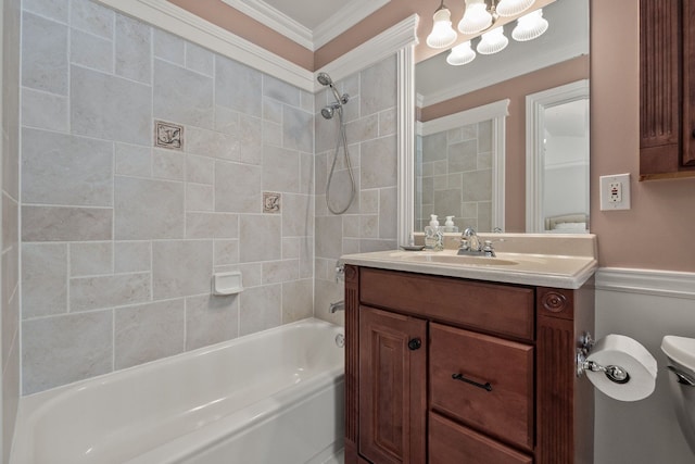 6705 College Park, Clarkston, MI 48346 - bathroom with ornamental molding, toilet, vanity, and  shower combination