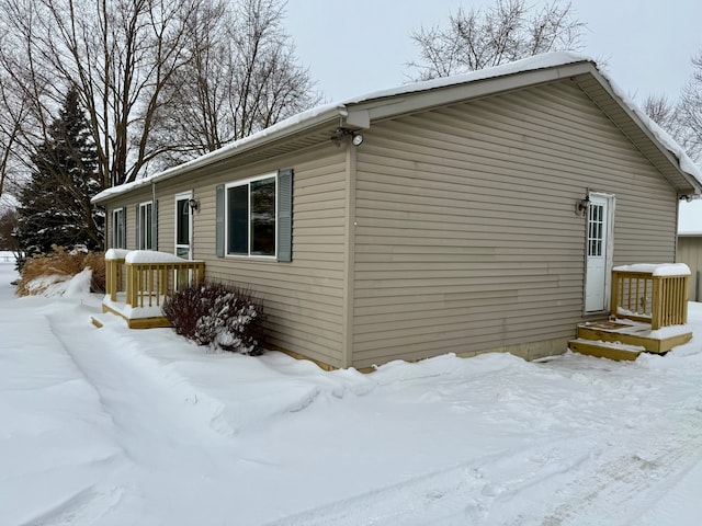 view of snow covered exterior