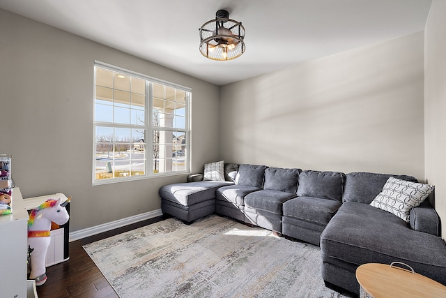 living room with dark wood-type flooring