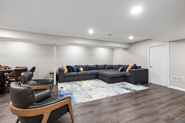 living room featuring dark hardwood / wood-style floors