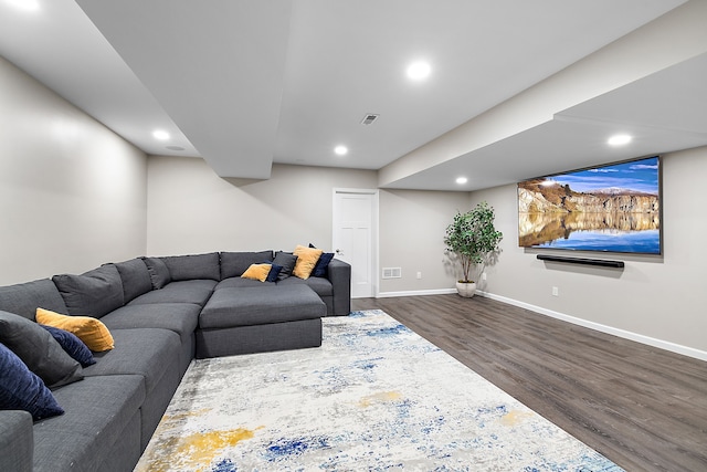 living room featuring dark hardwood / wood-style floors