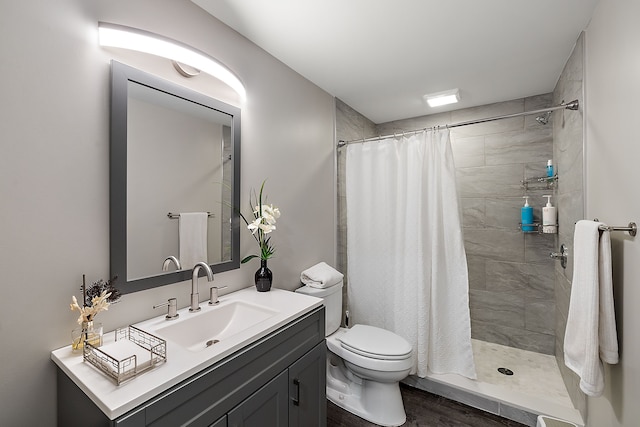 bathroom featuring vanity, a shower with curtain, and toilet