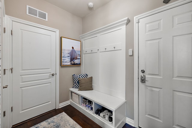 mudroom with dark wood-type flooring