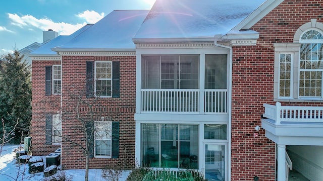 view of snow covered property