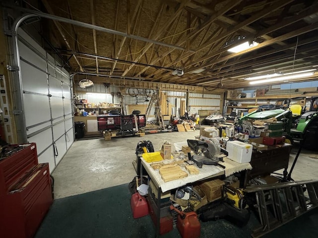 garage featuring a workshop area