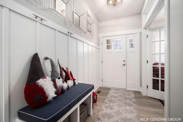 mudroom featuring light hardwood / wood-style flooring