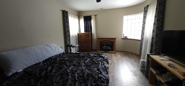 bedroom with hardwood / wood-style floors