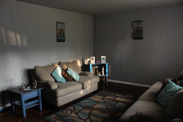 living room with dark wood-type flooring