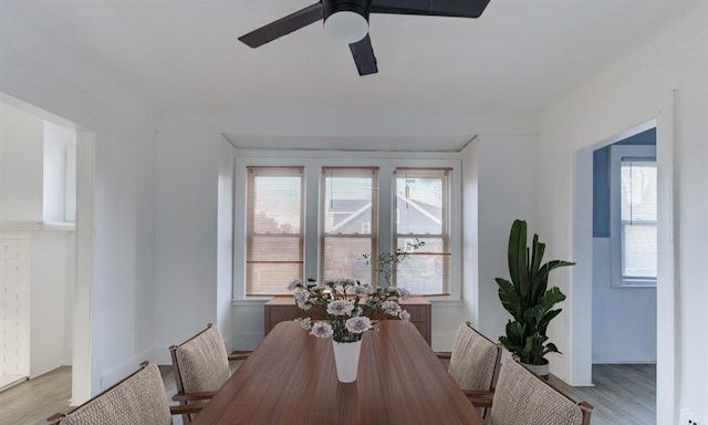 dining space with light wood-type flooring