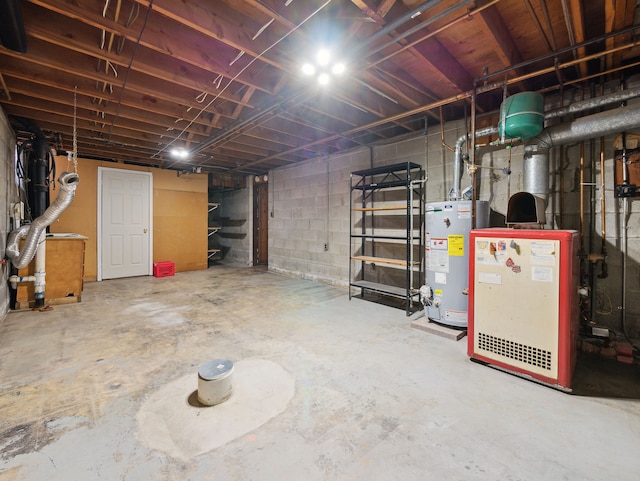 basement featuring gas water heater