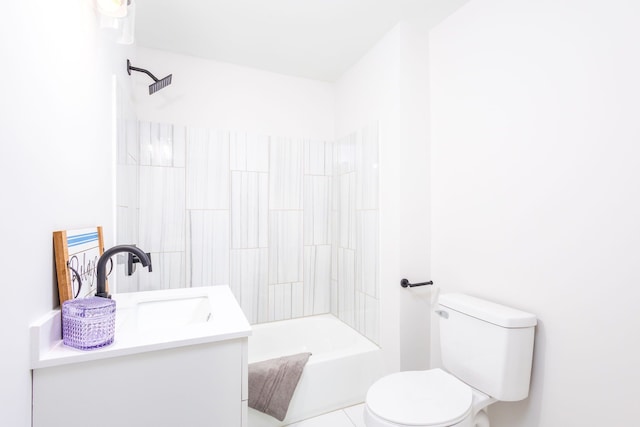 bathroom with shower / bathing tub combination, vanity, toilet, and tile patterned floors