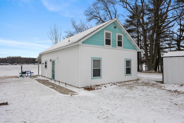 view of snow covered exterior