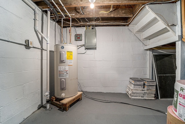 utilities featuring electric panel and water heater