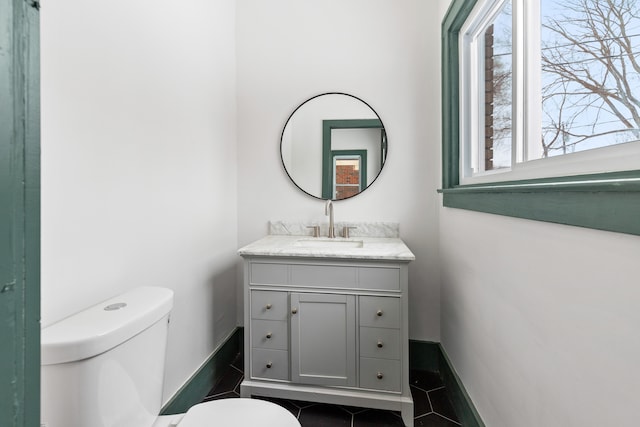 bathroom with tile patterned floors, toilet, and vanity