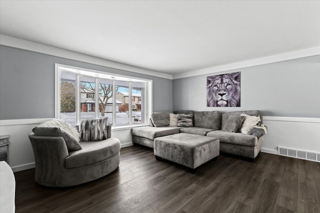 living room with dark wood-type flooring