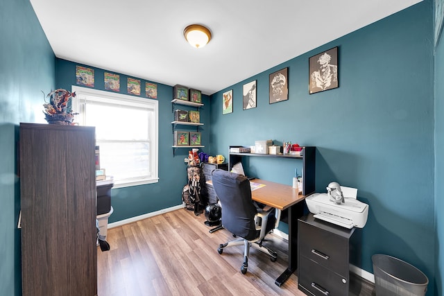 home office featuring light hardwood / wood-style flooring