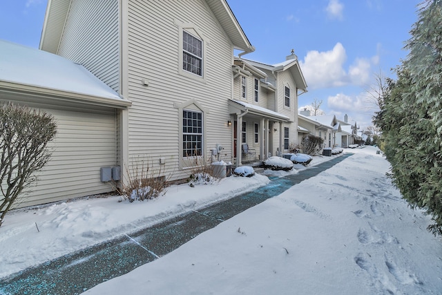 view of snow covered exterior