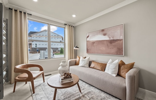 living room with crown molding