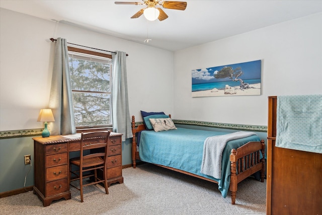 bedroom featuring carpet floors and ceiling fan