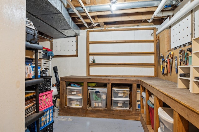 basement featuring a workshop area