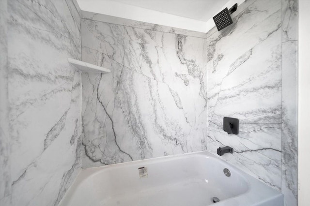 full bath with a shower and a washtub