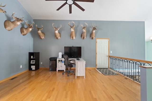 14113 Grandview Dr, Cement City, MI 49233 - office space with ceiling fan, baseboards, wood finished floors, and visible vents