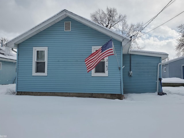 view of snow covered exterior