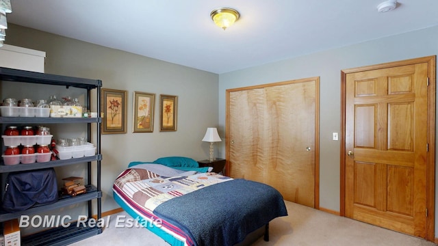 carpeted bedroom with a closet