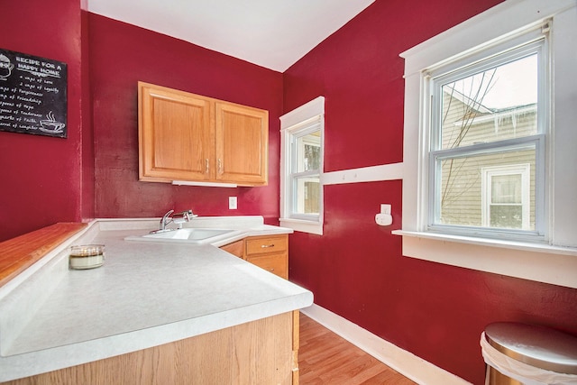 kitchen featuring light hardwood / wood-style floors, sink, and light brown cabinets