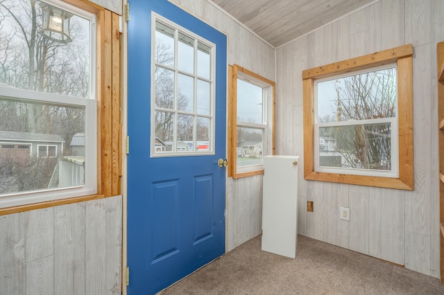 entryway with carpet floors