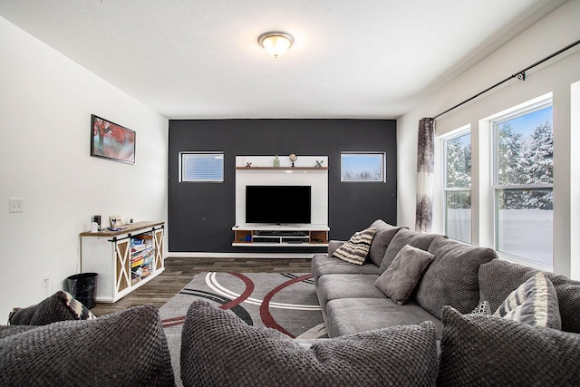 living room featuring dark hardwood / wood-style floors