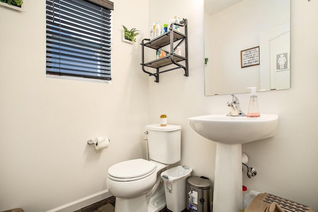 bathroom with wood-type flooring and toilet